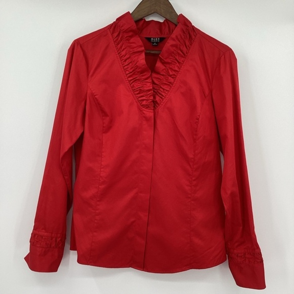 Alex Marie Women's Red Long Sleeve Ruffled Blouse
